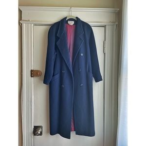 Vintage 80s long wool navy blue overcoat
